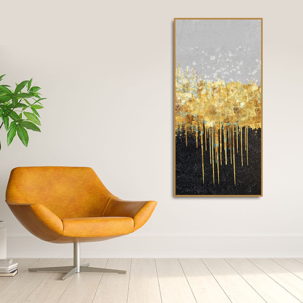 Premium Gold Glitter Particles on Black Background Canvas Wall Painting - Decor Smart
