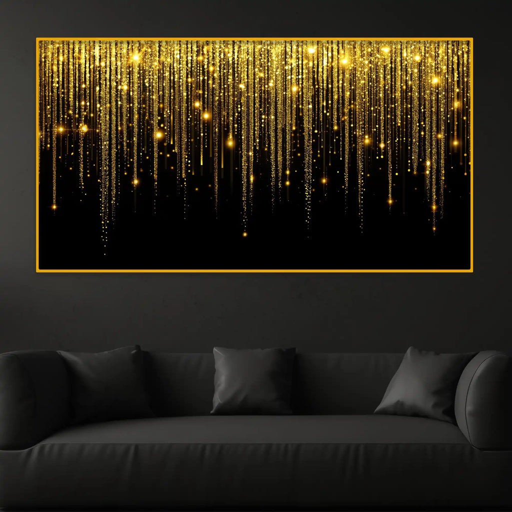 Premium Golden Falling Lights Crystal Glass Wall Painting