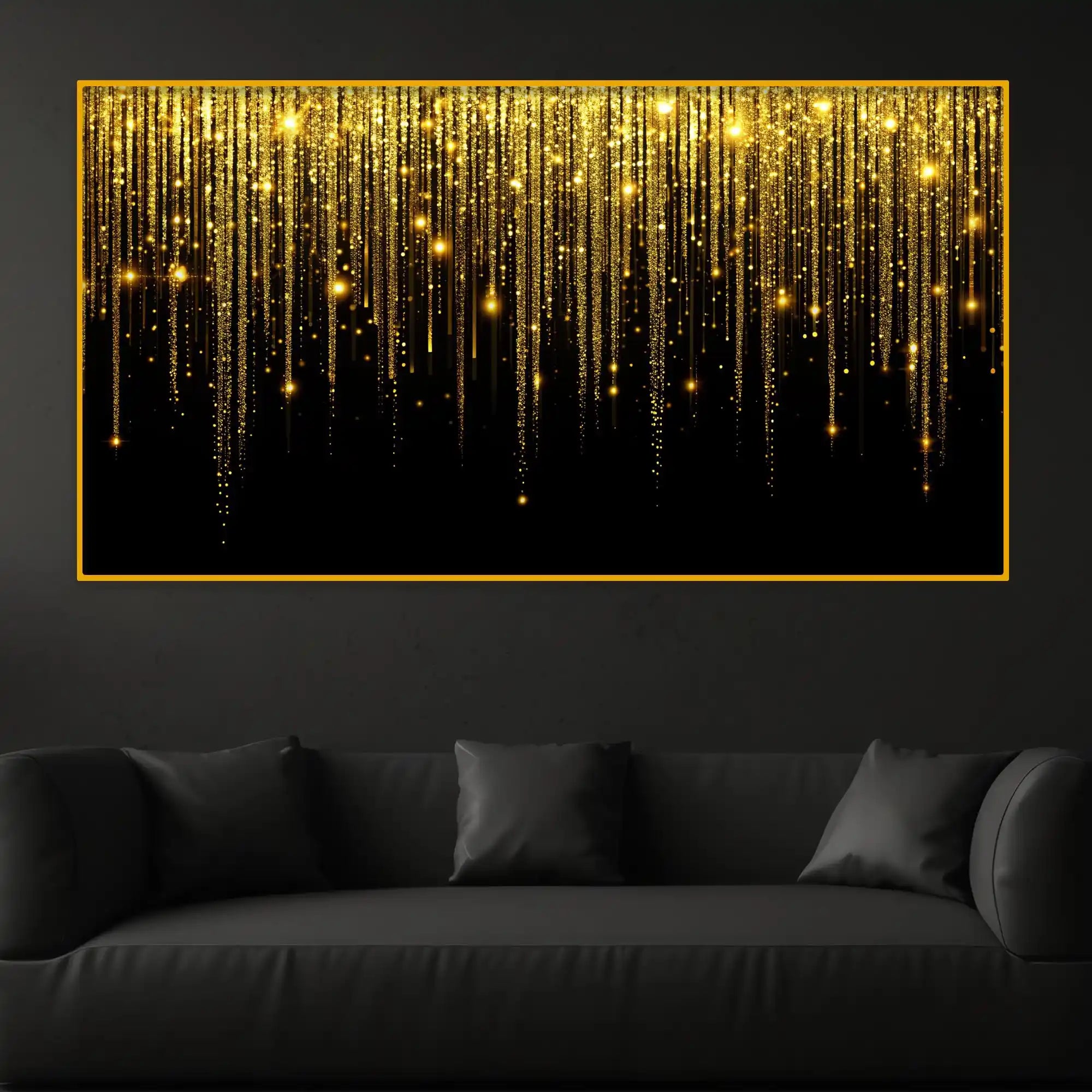 Premium Golden Falling Lights Crystal Glass Wall Painting