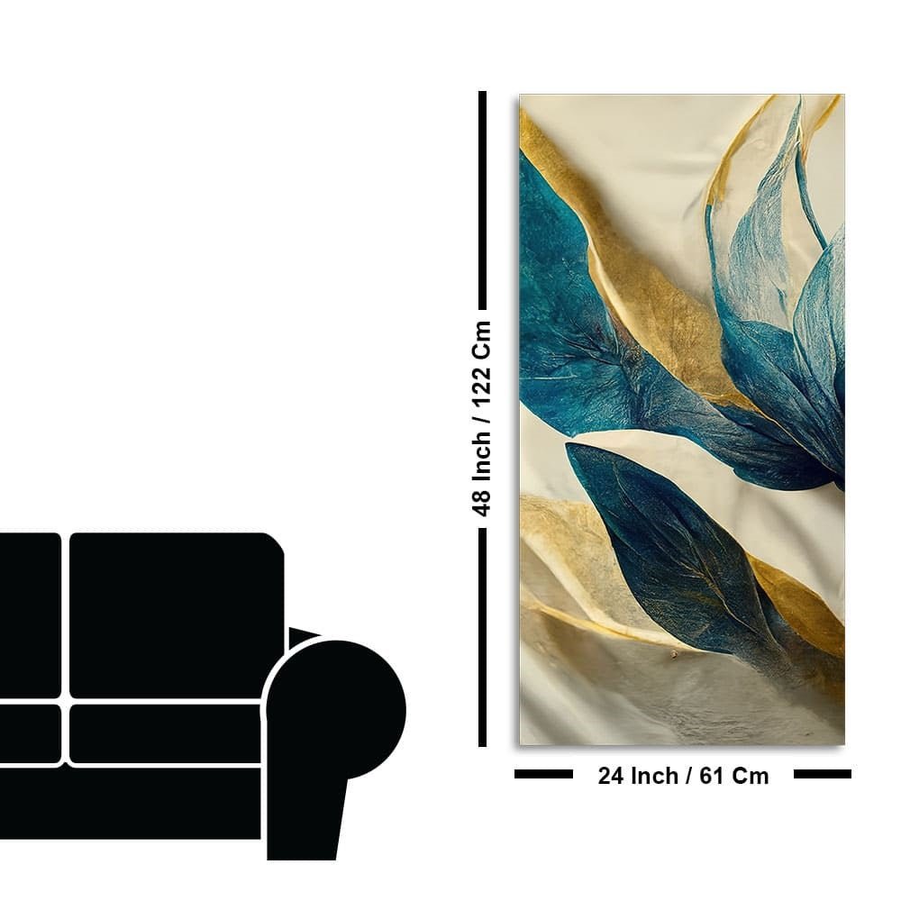 Premium Golden Flower and Waves Canvas Wall Painting - Decor Smart