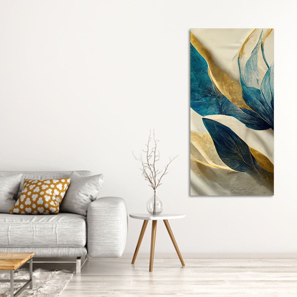 Premium Golden Flower and Waves Canvas Wall Painting - Decor Smart