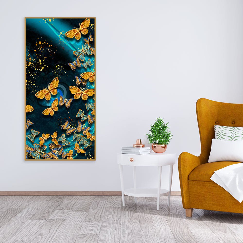 Premium Golden Flying Butterflies Canvas Wall Painting - Decor Smart