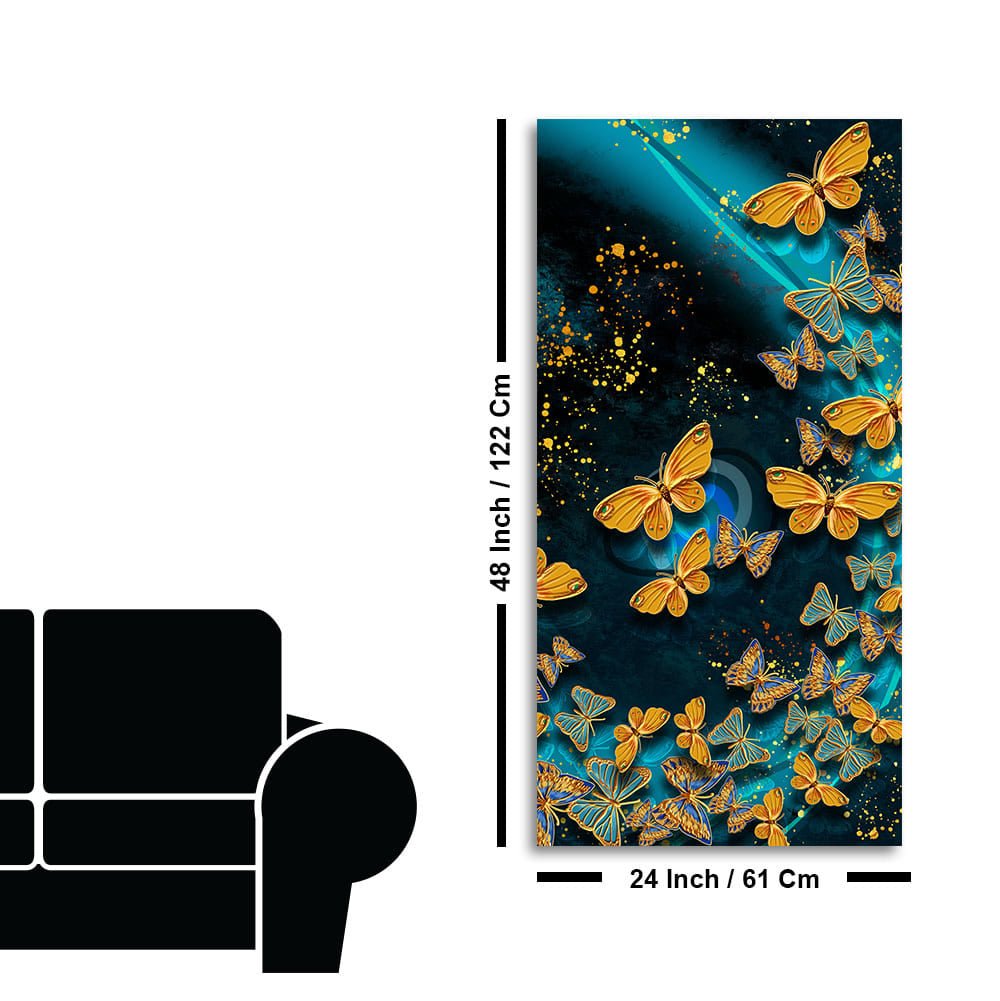 Premium Golden Flying Butterflies Canvas Wall Painting - Decor Smart