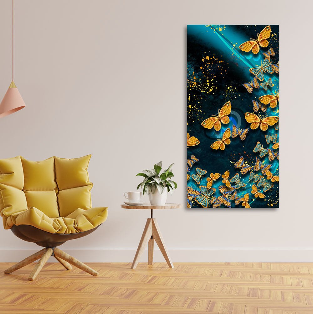 Premium Golden Flying Butterflies Canvas Wall Painting - Decor Smart