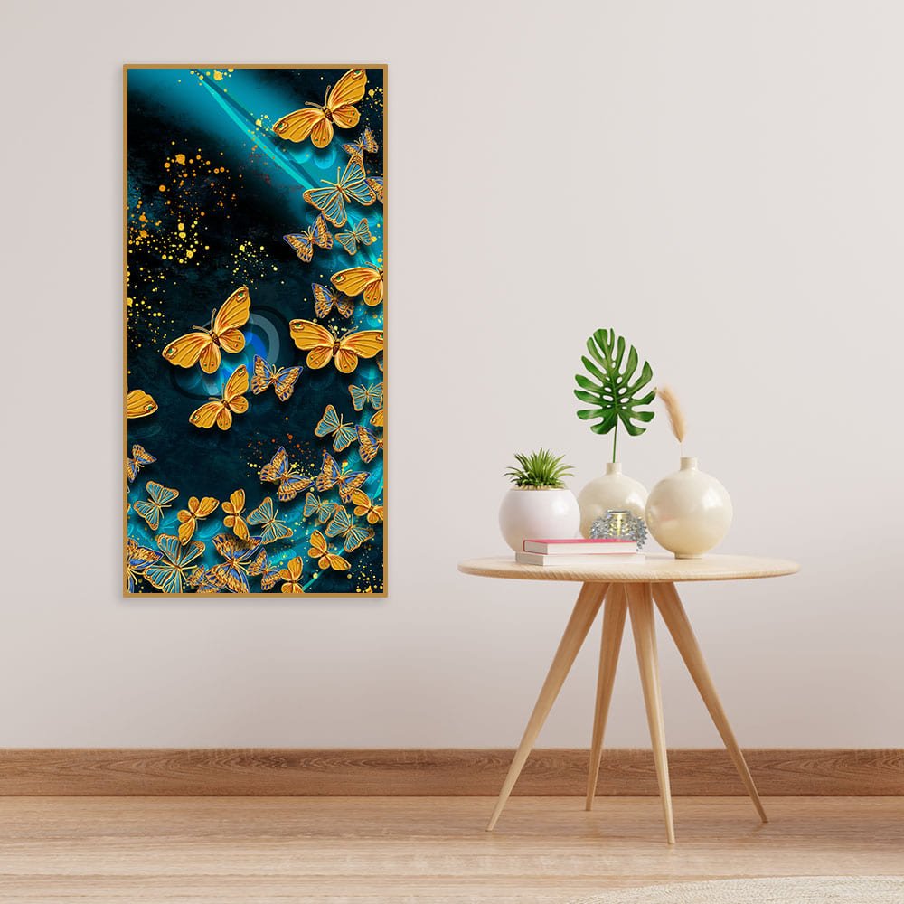 Premium Golden Flying Butterflies Canvas Wall Painting - Decor Smart