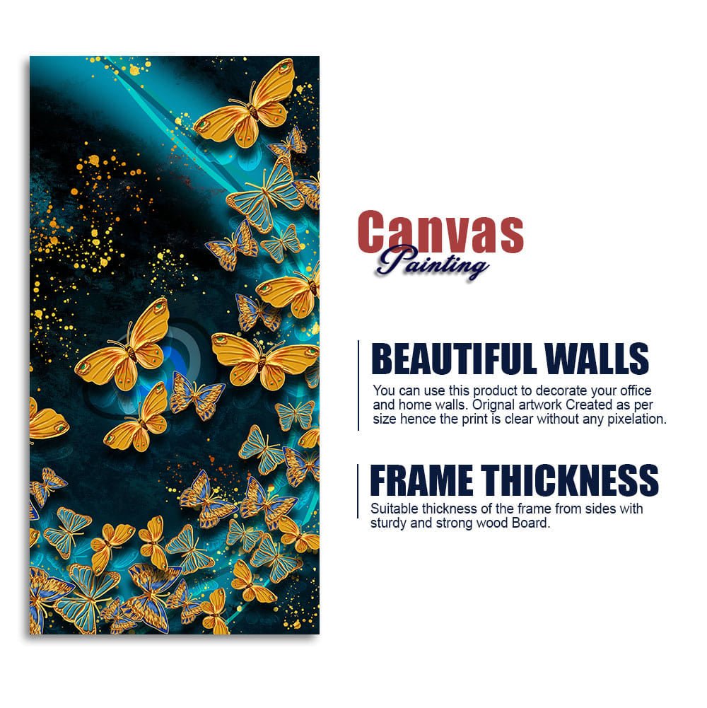 Premium Golden Flying Butterflies Canvas Wall Painting - Decor Smart