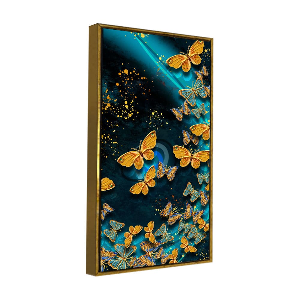 Premium Golden Flying Butterflies Canvas Wall Painting - Decor Smart