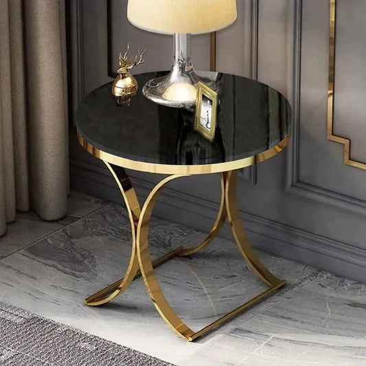 Premium Golden Iron Avarua Round Marble Table - Decor Smart