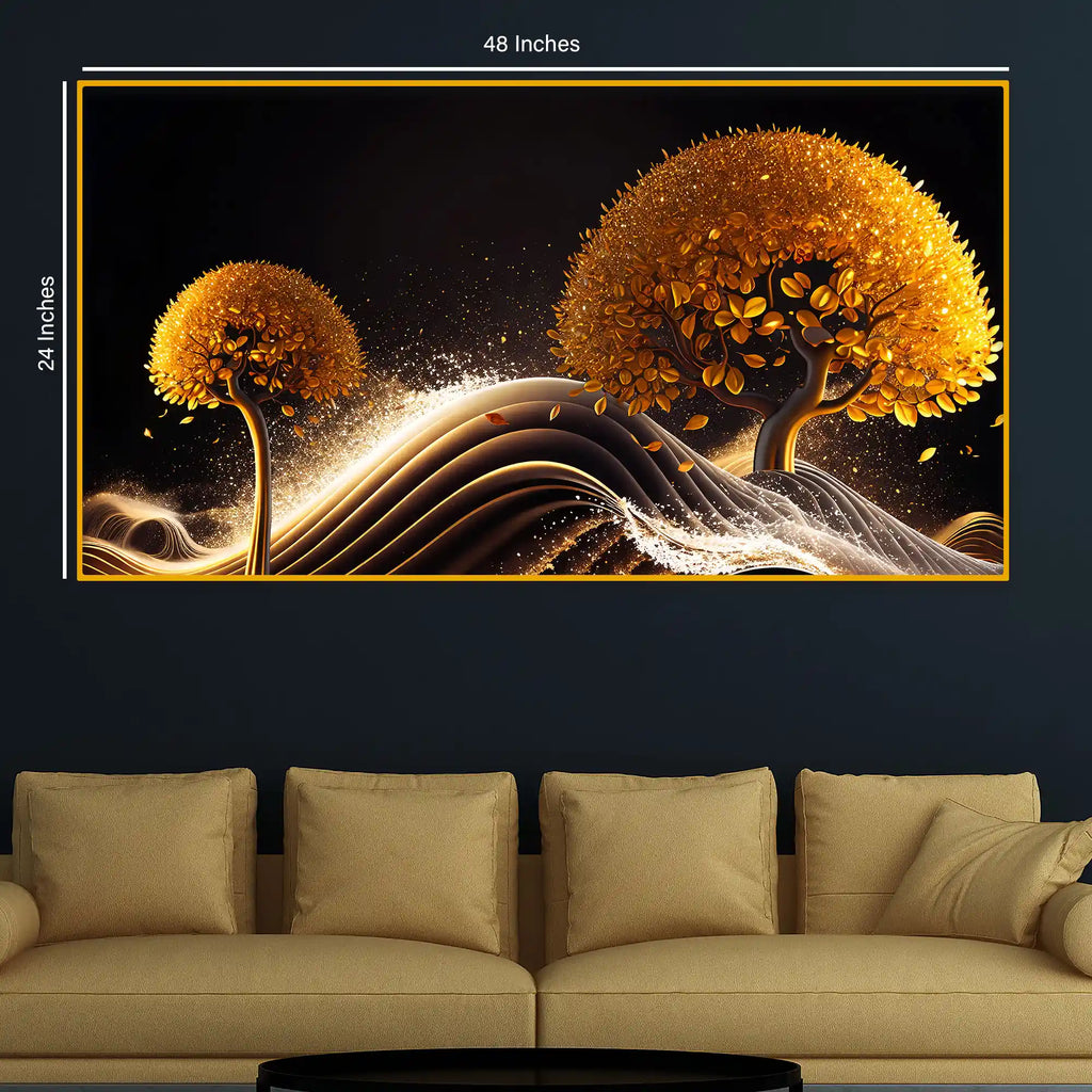 Premium Golden Tree Crystal Glass Wall Décor Painting