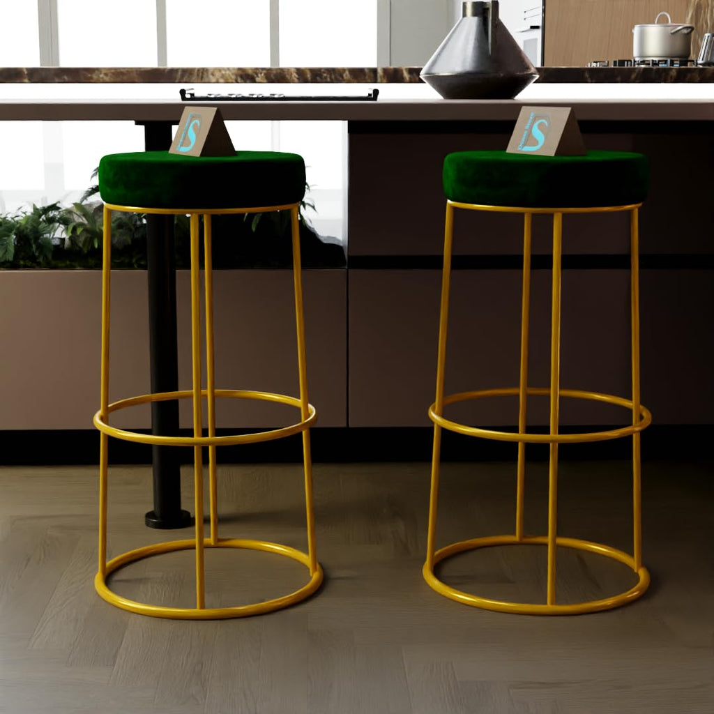 Premium Green Velvet Bar Lounge Chair with Golden Frame