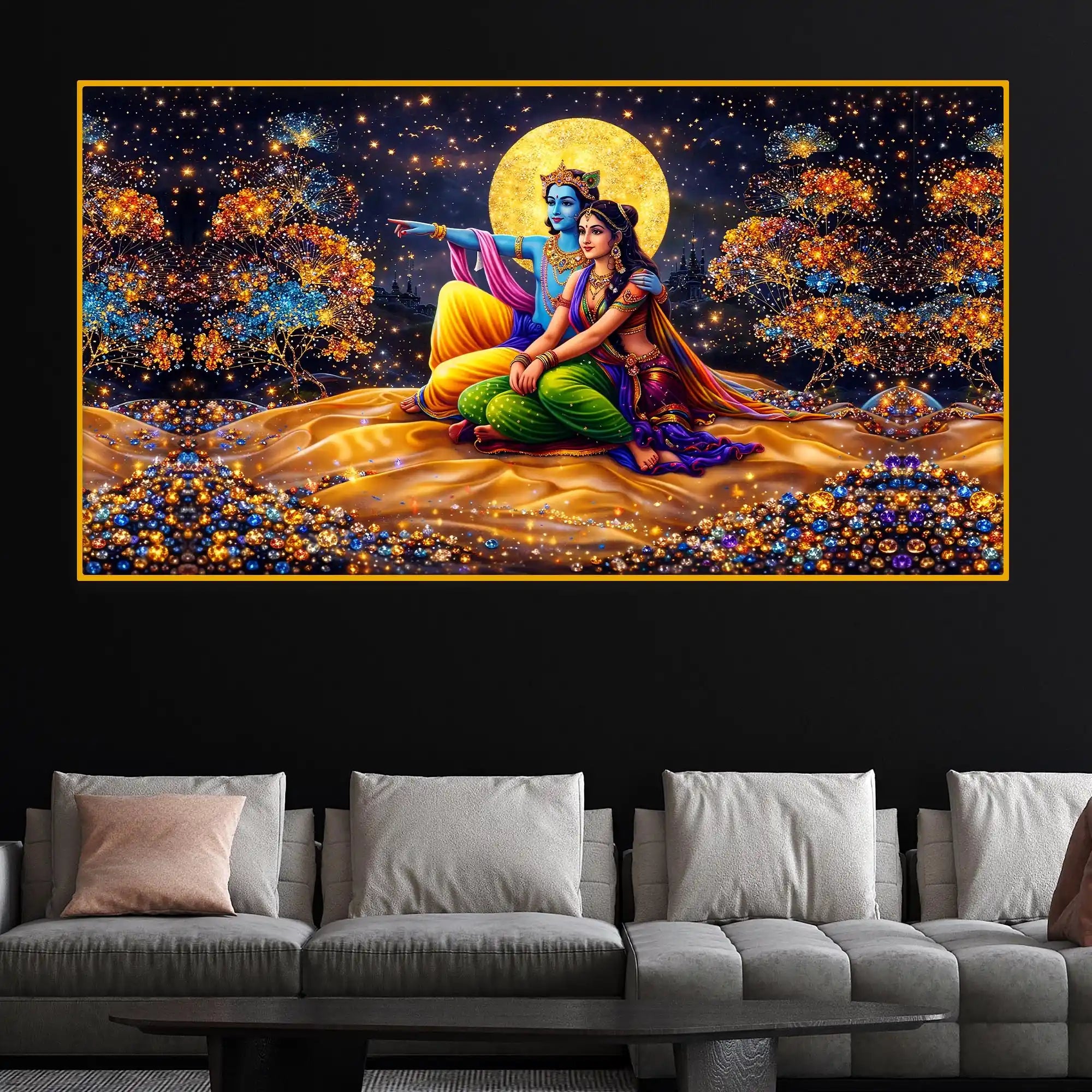 Premium Krishna Radha Moonlight Crystal Glass Wall Painting