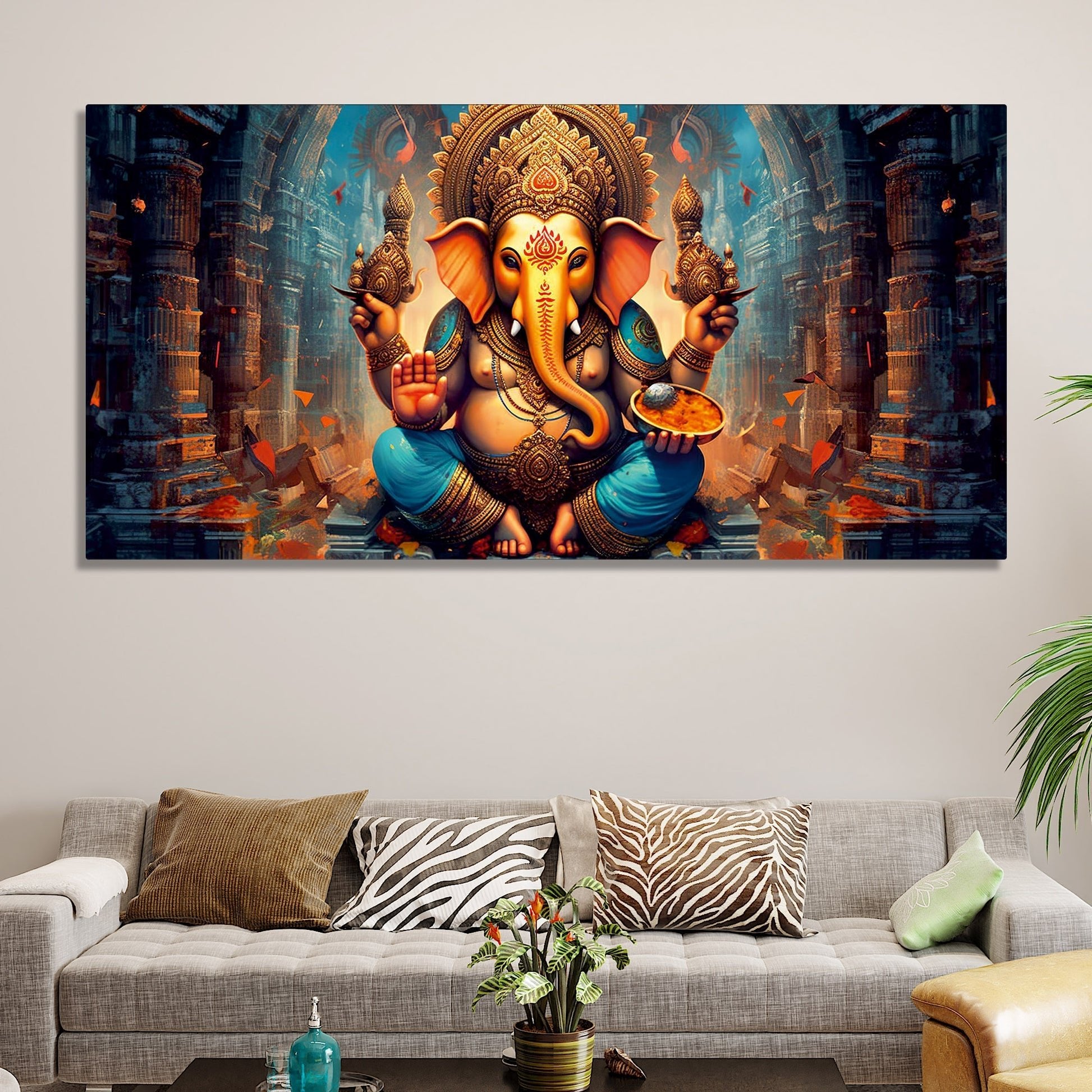 Premium Lord Ganesha Statue Canvas Wall Painting - Decor Smart