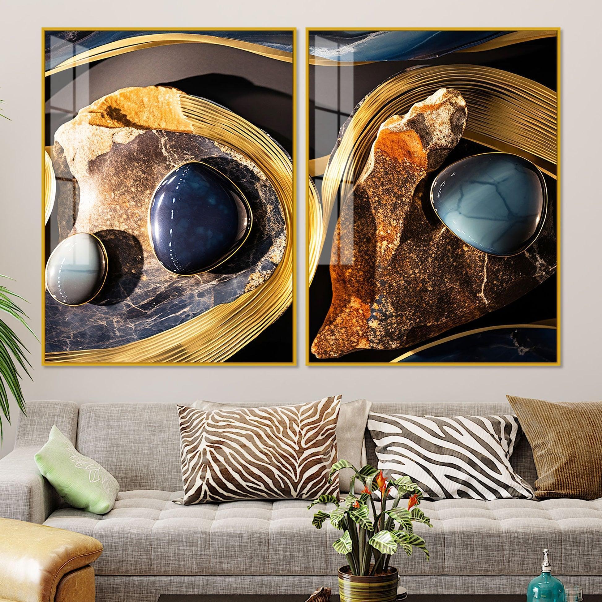 Premium Marble Stone Textural Art Acrylic Floating Wall Painting Set Of 2 - Decor Smart