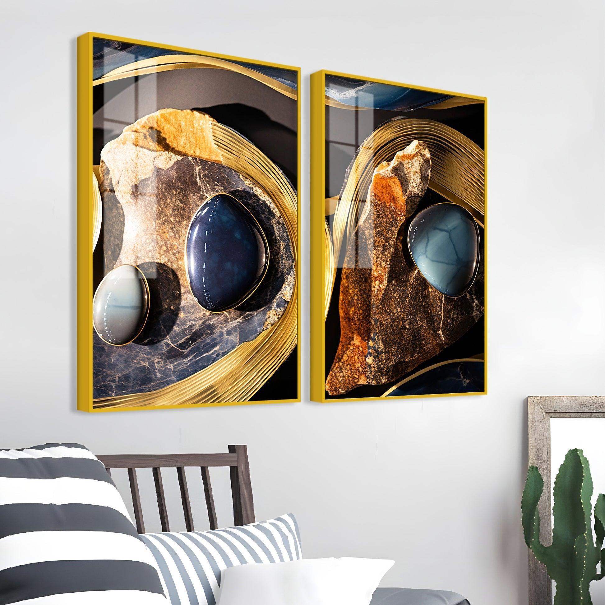 Premium Marble Stone Textural Art Acrylic Floating Wall Painting Set Of 2 - Decor Smart