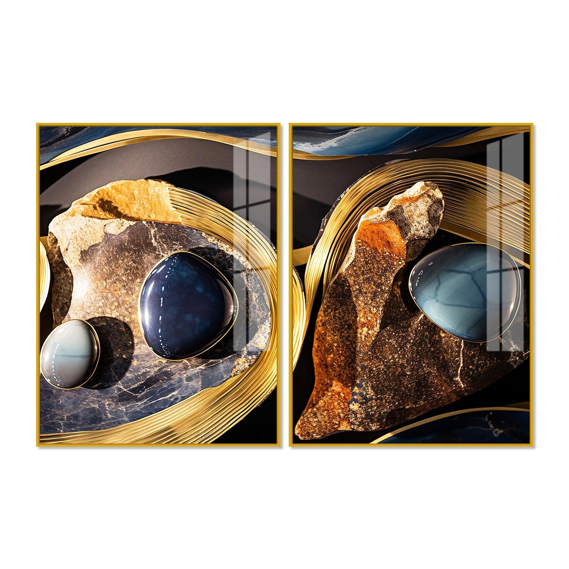 Premium Marble Stone Textural Art Acrylic Floating Wall Painting Set Of 2 - Decor Smart