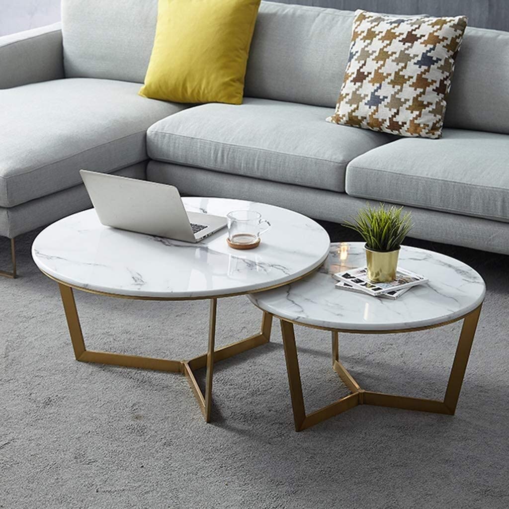 Premium Metallic Nesting Center Tables in Golden Luxurious Base Set of 2 - Decor Smart
