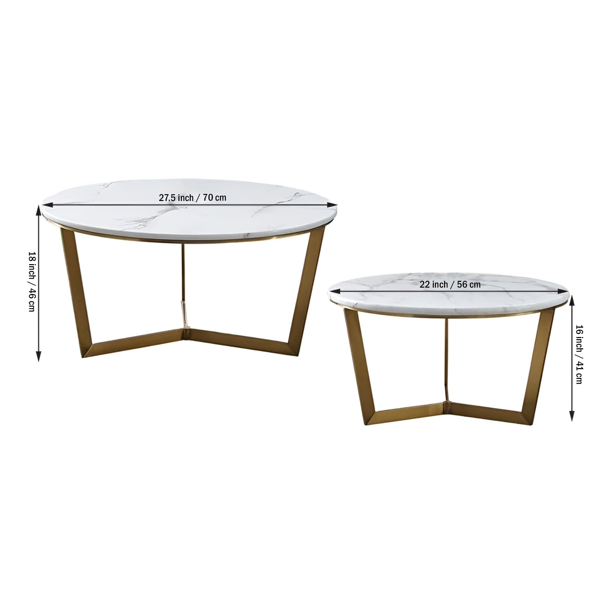Premium Metallic Nesting Center Tables in Golden Luxurious Base Set of 2 - Decor Smart