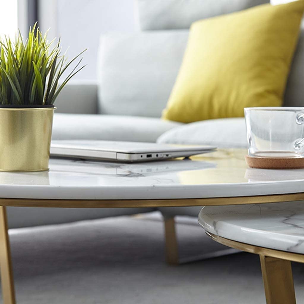 Premium Metallic Nesting Center Tables in Golden Luxurious Base Set of 2 - Decor Smart
