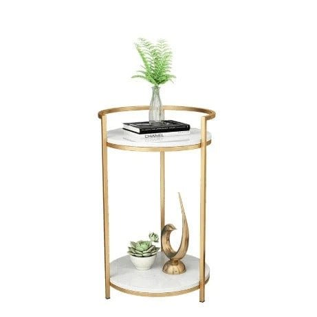 Premium Metallic Stand Two Layer Marble Side Table - Decor Smart