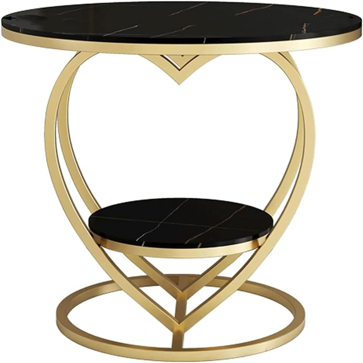Premium Modern Heart Shaped Golden Metal with Black Marble Night Stand Side Table - Decor Smart