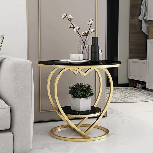 Premium Modern Heart Shaped Golden Metal with Black Marble Night Stand Side Table - Decor Smart