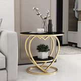 Premium Modern Heart Shaped Golden Metal with Black Marble Night Stand Side Table - Decor Smart