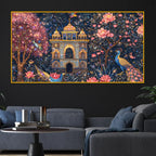 Premium Mughal Inspired Palace Peacock Floral Art Crystal Glass Wall Painting for Luxury Décor