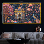 Premium Mughal Inspired Palace Peacock Floral Art Crystal Glass Wall Painting for Luxury Décor
