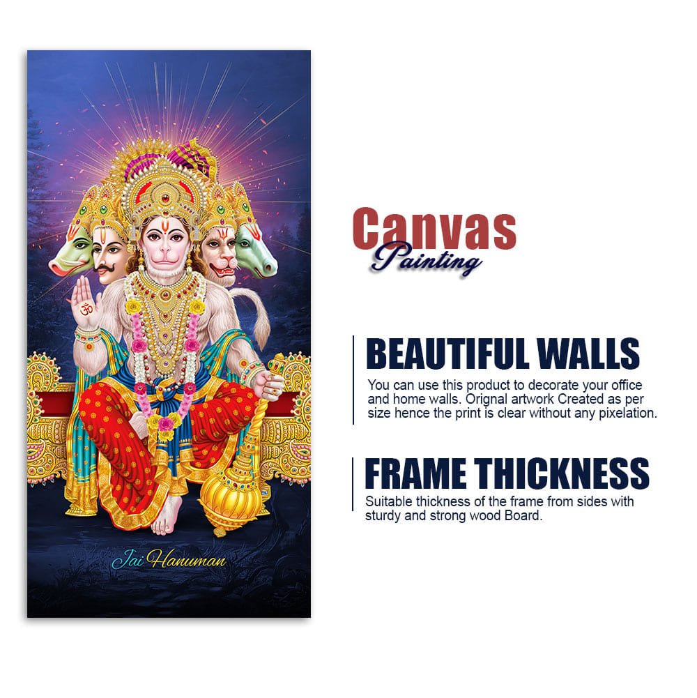 Premium Panchmukhi Lord Hanuman Canvas Wall Painting - Decor Smart