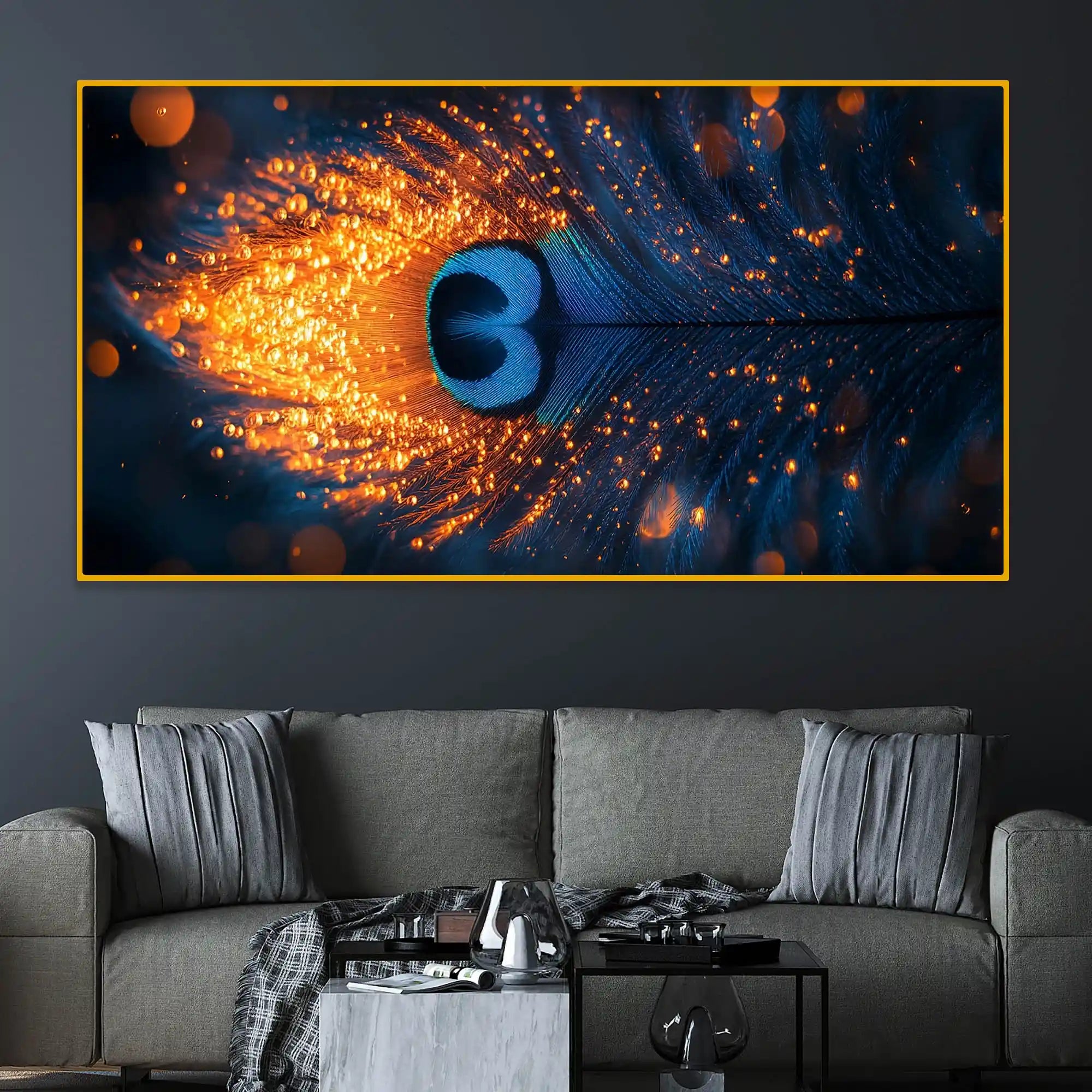 Premium Peacock Feather Crystal Glass Wall Painting