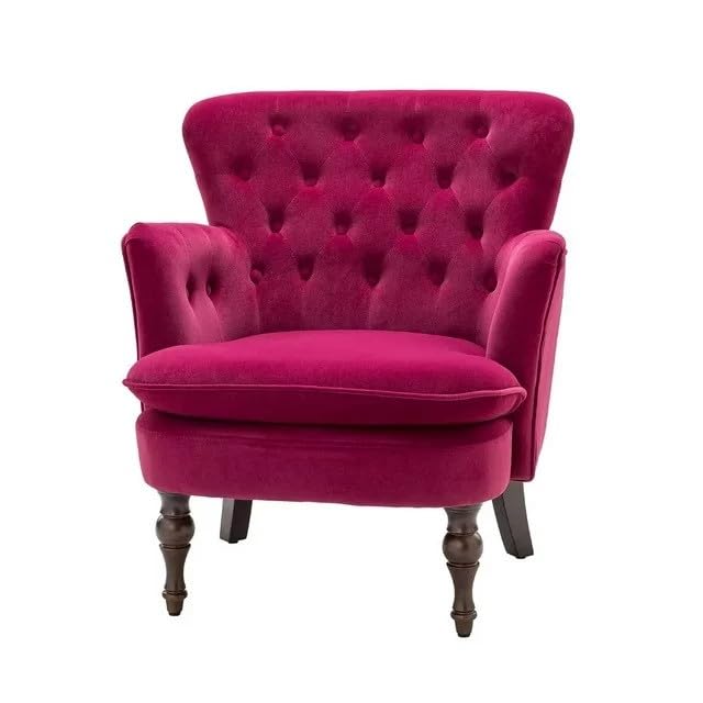 Premium Perfect Cushiony Magenta Tufted Super Comfy Blush Velvet Sofa Lounge Chair - Decor Smart