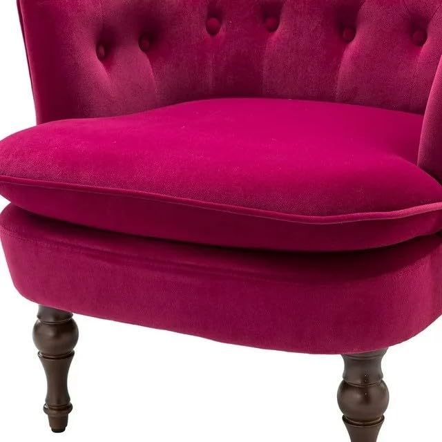 Premium Perfect Cushiony Magenta Tufted Super Comfy Blush Velvet Sofa Lounge Chair - Decor Smart