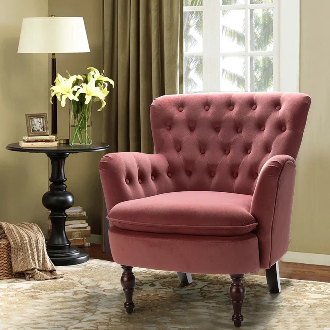 Premium Perfect Cushiony Tufted Super Comfy Blush Velvet Sofa Lounge Chair - Decor Smart