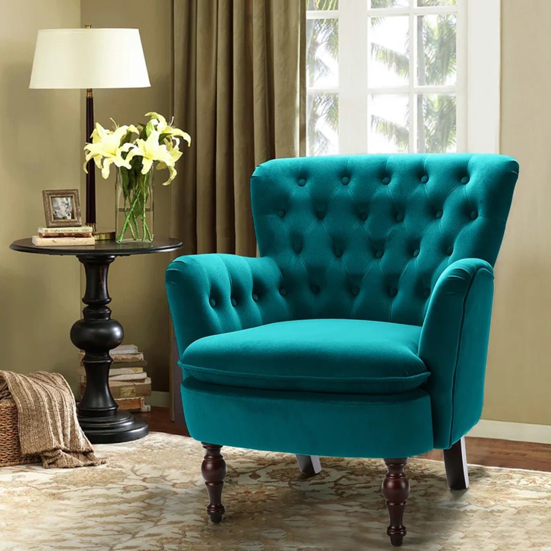 Premium Perfect Cushiony Tufted Super Comfy Emerald Velvet Sofa Lounge Chair - Decor Smart