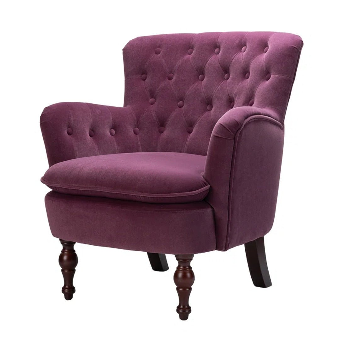 Premium Perfect Cushiony Tufted Super Comfy Magenta Velvet Sofa Lounge Chair - Decor Smart