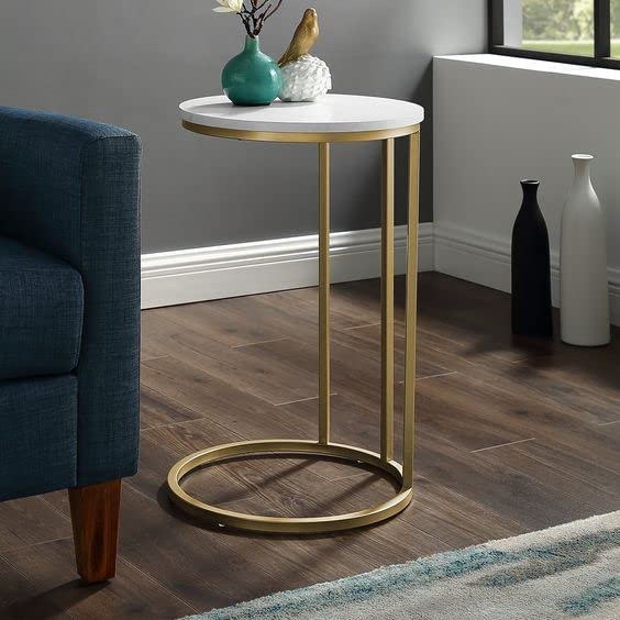 Premium Round Side Table for Small Spaces Nightstand with Golden Metal Finish - Decor Smart