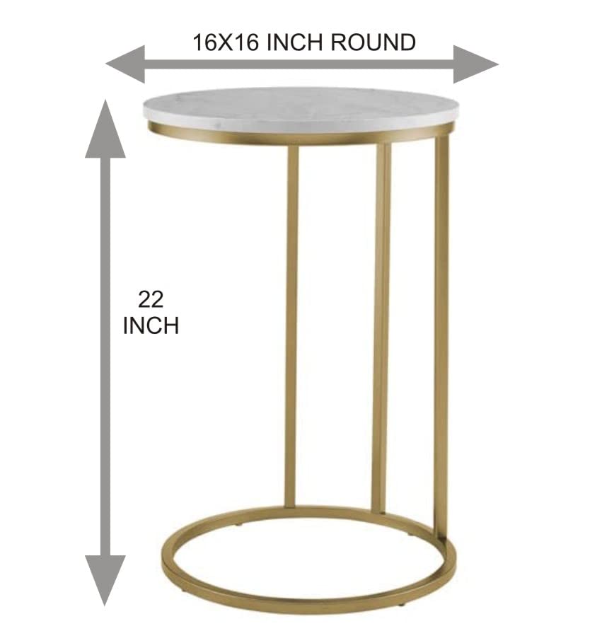 Premium Round Side Table for Small Spaces Nightstand with Golden Metal Finish - Decor Smart