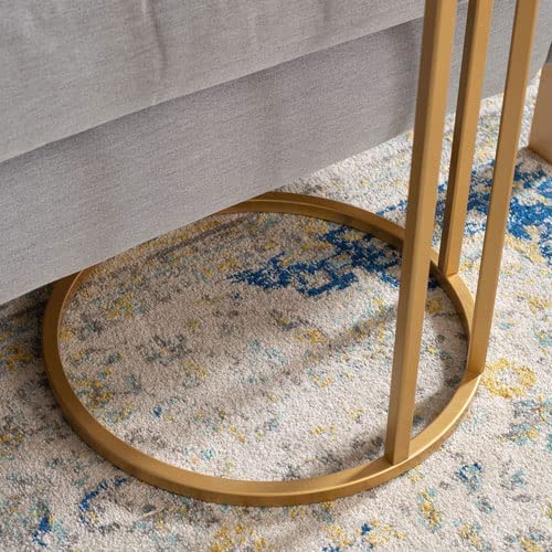 Premium Round Side Table for Small Spaces Nightstand with Golden Metal Finish - Decor Smart