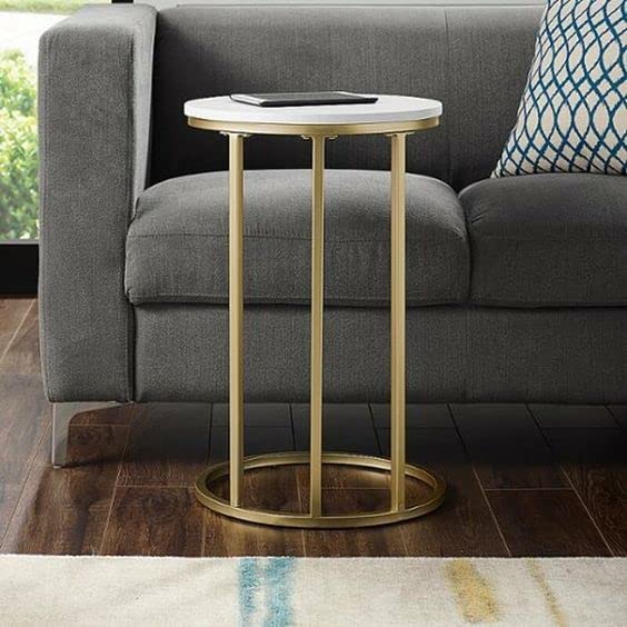 Premium Round Side Table for Small Spaces Nightstand with Golden Metal Finish - Decor Smart