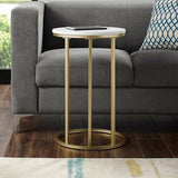 Premium Round Side Table for Small Spaces Nightstand with Golden Metal Finish - Decor Smart