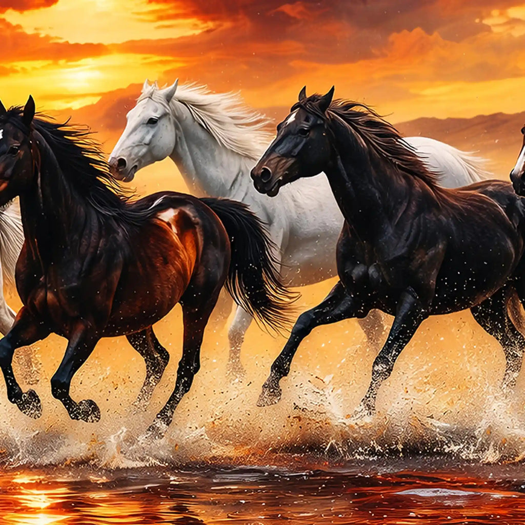 Premium Running Horses Crystal Glass Wall Painting