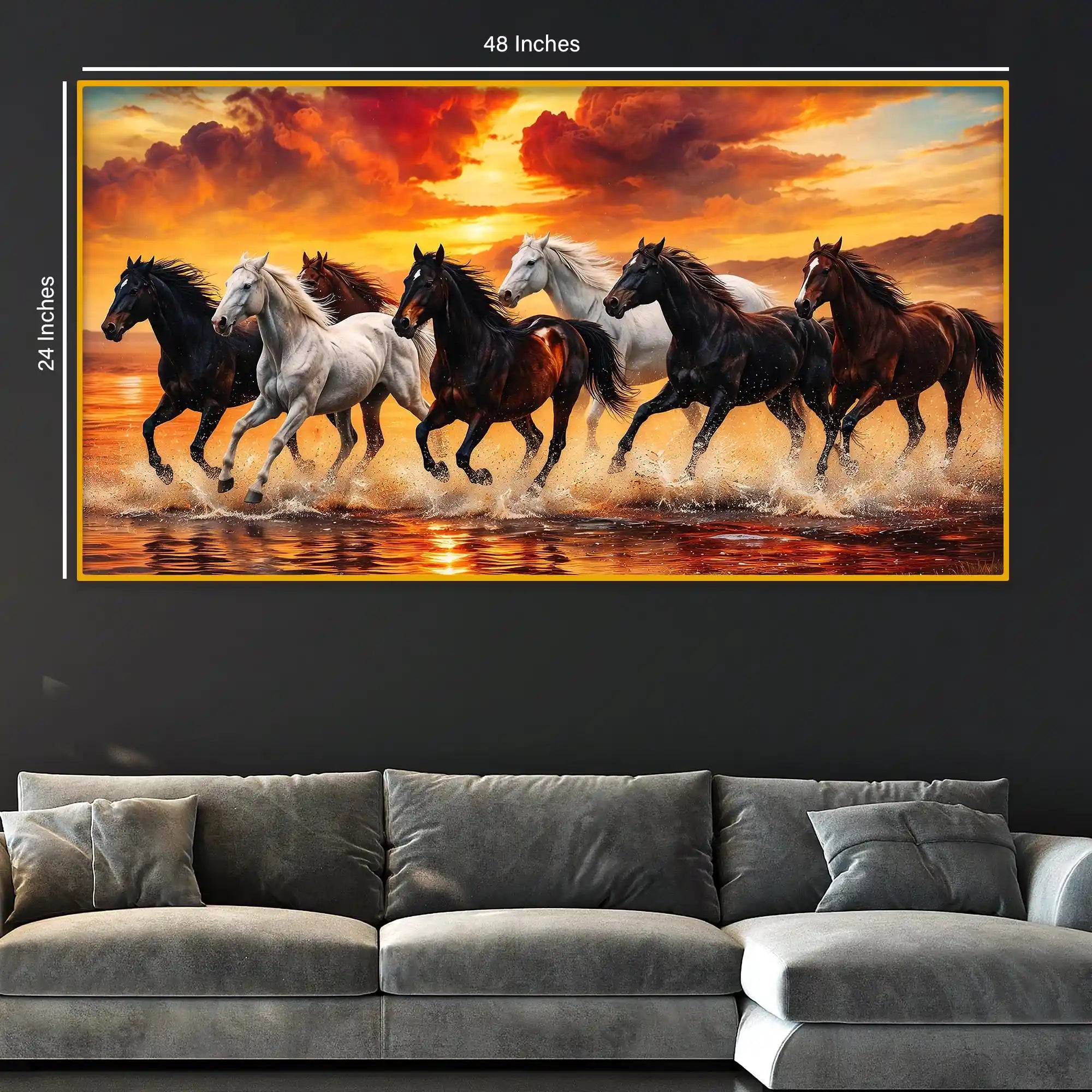 Premium Running Horses Crystal Glass Wall Painting