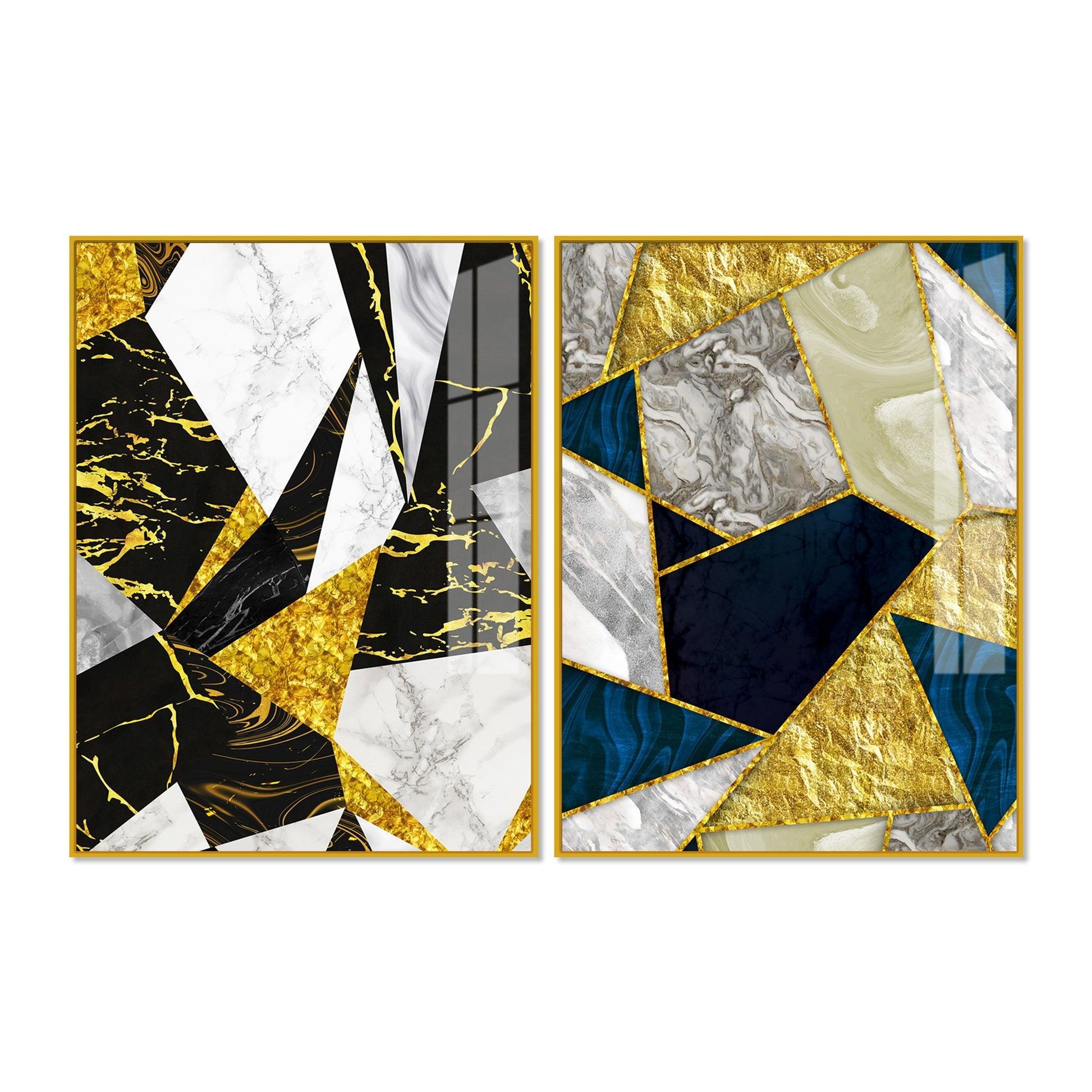 Premium Triangle Pattern Shapes Acrylic Floating Wall Painting Set Of 2 - Decor Smart