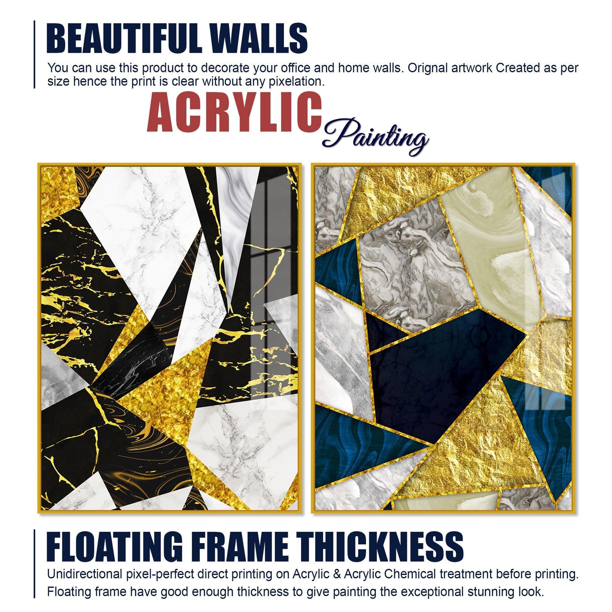 Premium Triangle Pattern Shapes Acrylic Floating Wall Painting Set Of 2 - Decor Smart