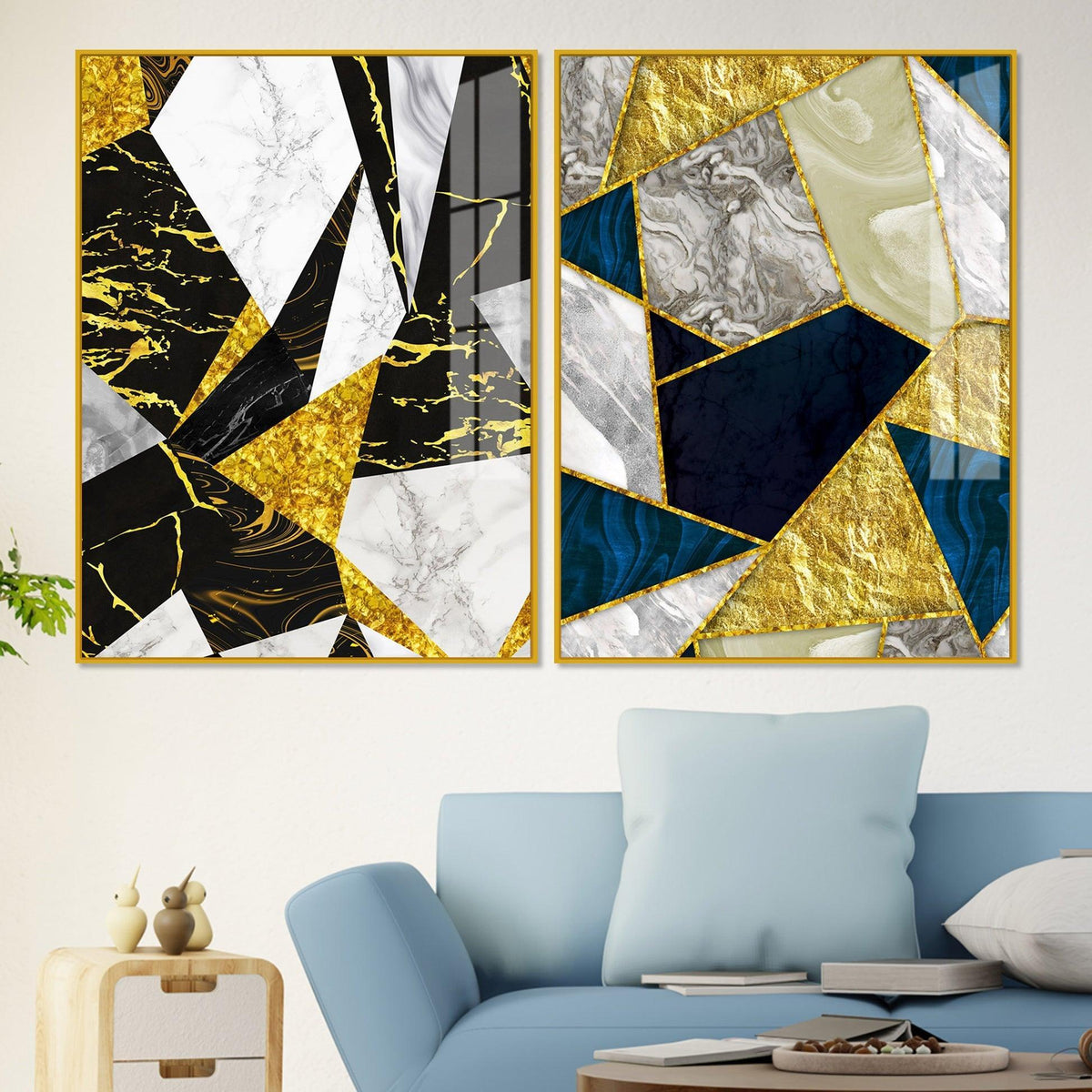 Premium Triangle Pattern Shapes Acrylic Floating Wall Painting Set Of 2 - Decor Smart