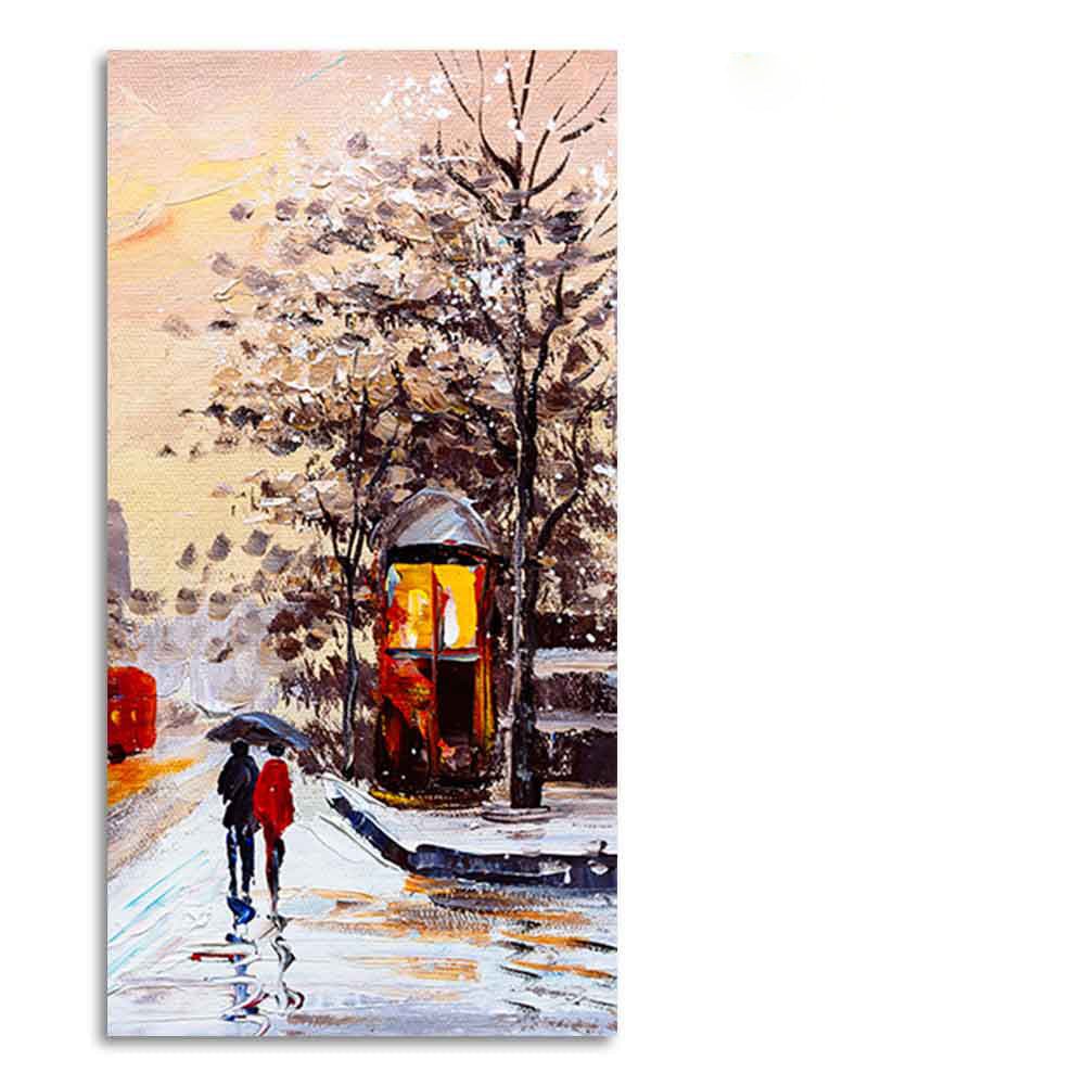 Premium Wall Canvas Painting of a Couple Walking in Snowfall - Decor Smart