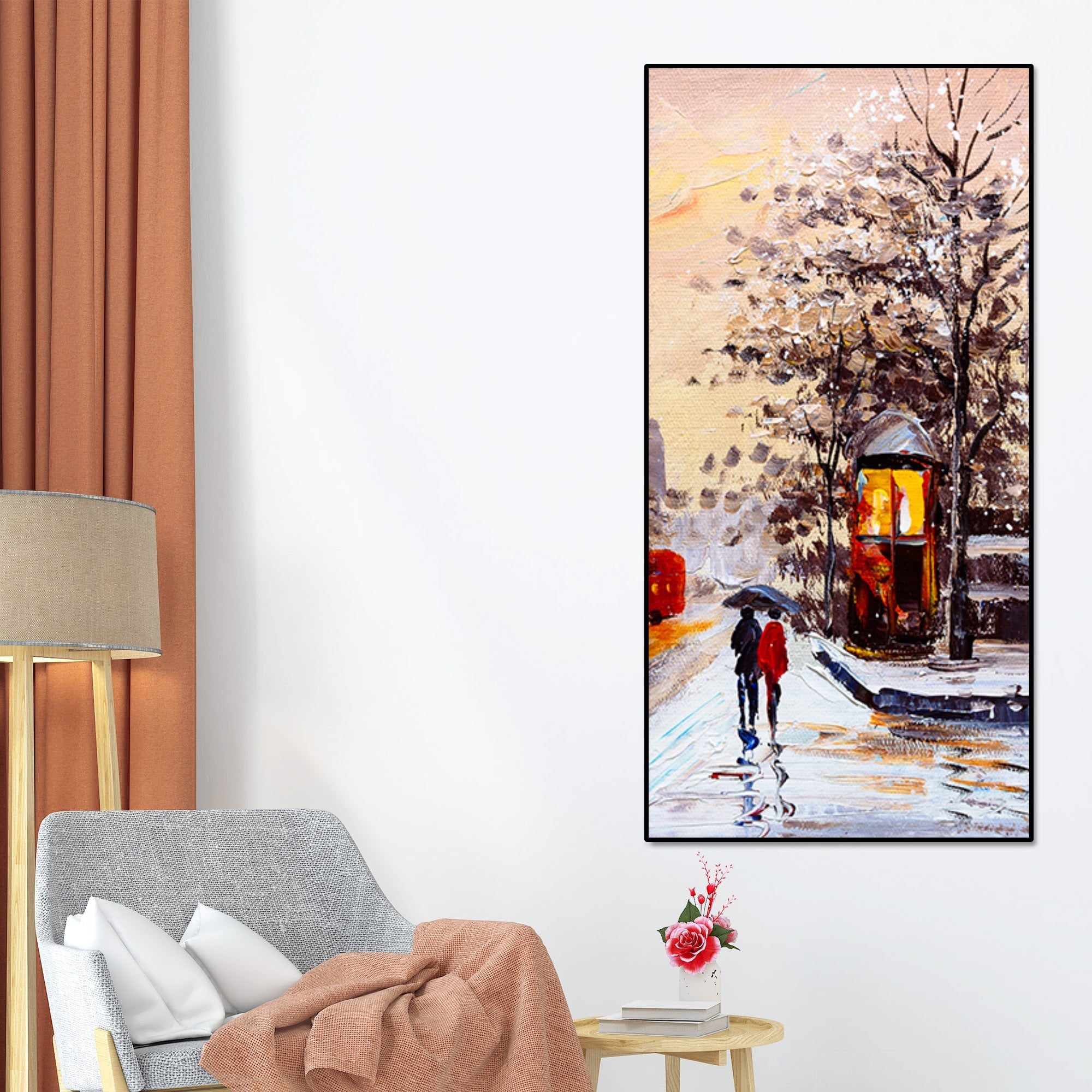 Premium Wall Canvas Painting of a Couple Walking in Snowfall - Decor Smart