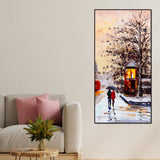 Premium Wall Canvas Painting of a Couple Walking in Snowfall - Decor Smart