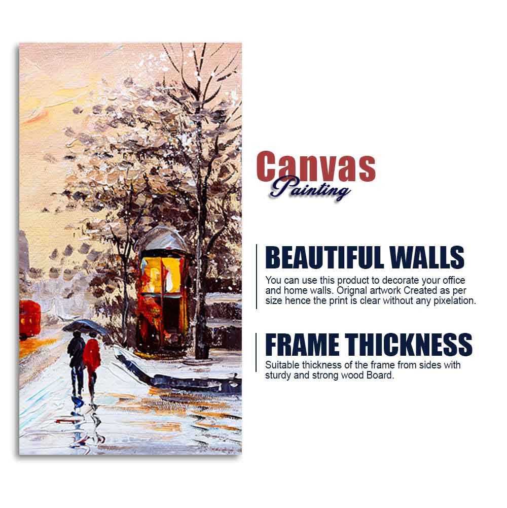 Premium Wall Canvas Painting of a Couple Walking in Snowfall - Decor Smart