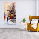 Premium Wall Canvas Painting of a Couple Walking in Snowfall - Decor Smart